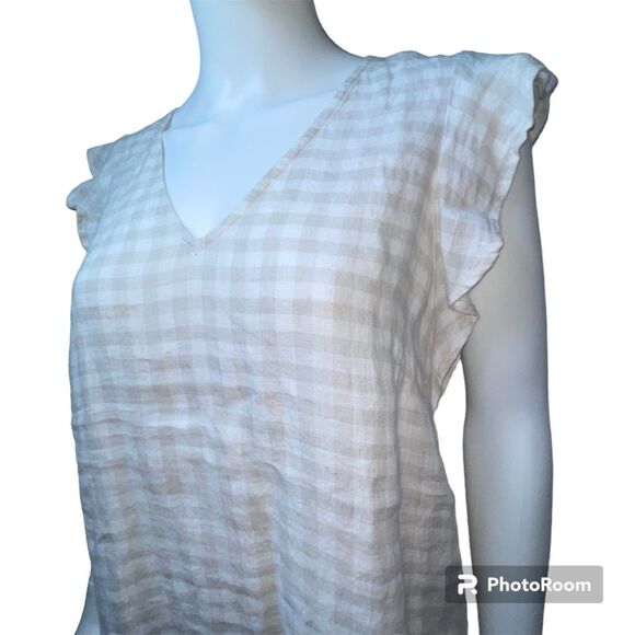 Cynthia Rowley Linen Beige White Gingham Plaid Pull Over Dress Womens Size S - Picture 3 of 8